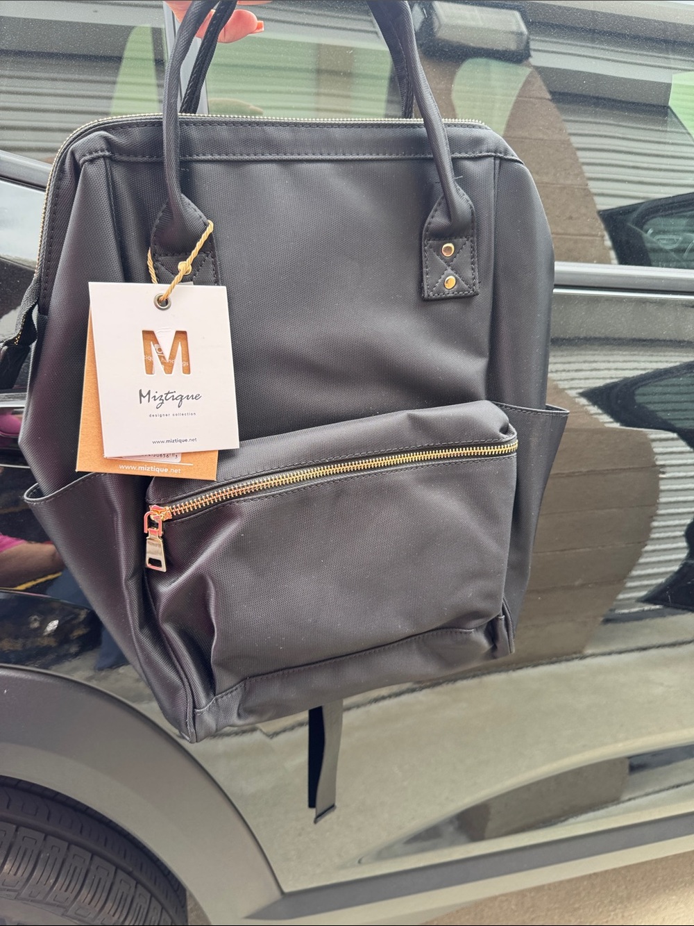 Miztique Black Backpack with Gold Zipper Detail